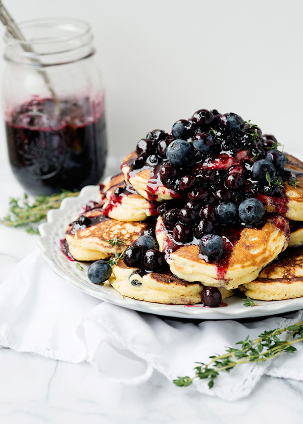 Lemon Thyme Pancakes with Blueberry Sauce