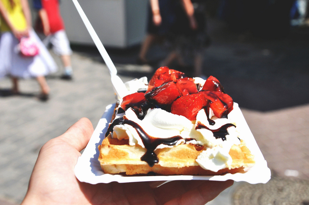 Waffles with Whipped Cream & Strawberries