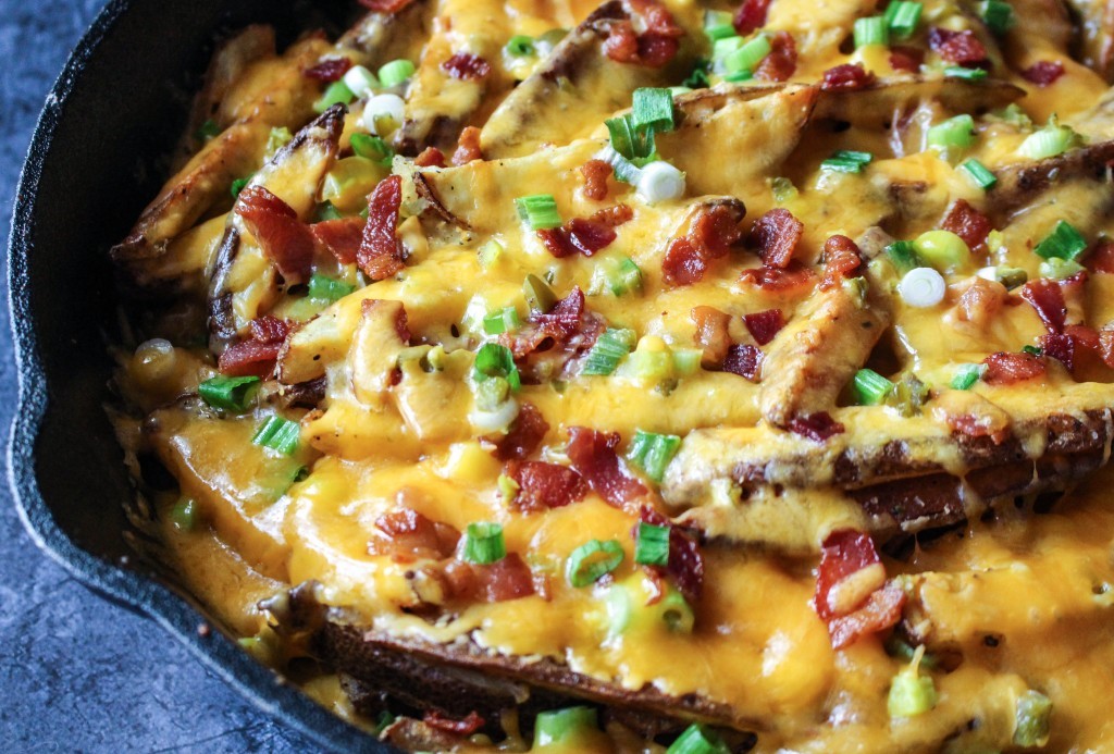 Skillet Cheese Fries with Bacon, Jalapeno and Ranch