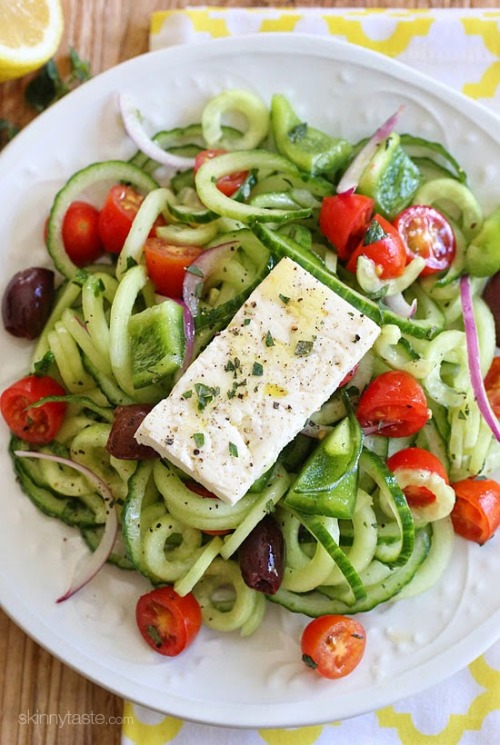 Spiralized Greek Cucumber Salad with Lemon and Feta recipe