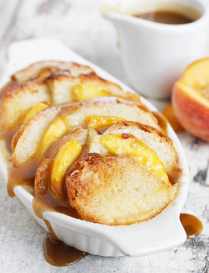 Peach Bread Pudding with Brown Sugar Sauce