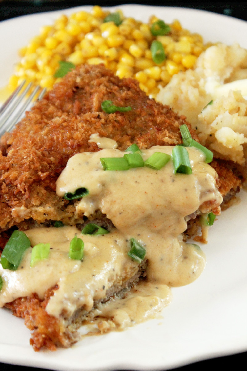 Chicken Fried Steak with Mash Potatoes and Corn