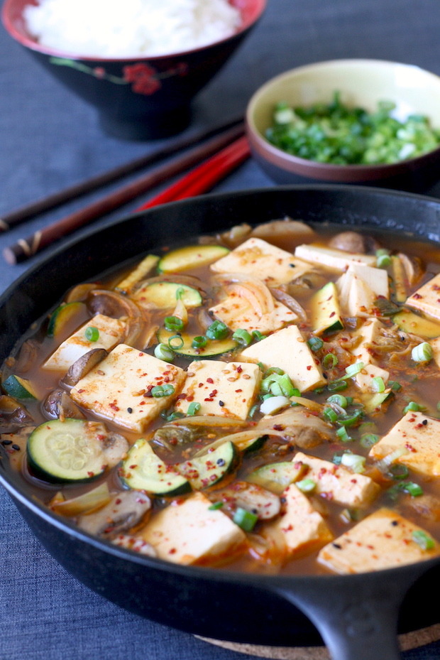 Korean Tofu Stew in Skillet